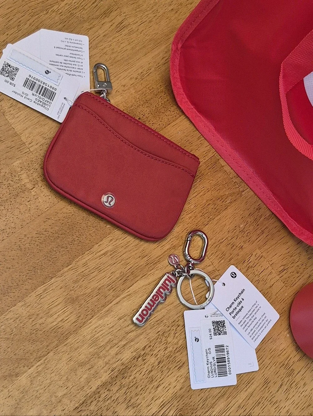 Lululemon 4-Piece Gift Set Red - Reusable Tote Card Holder Keychain Water Bottle